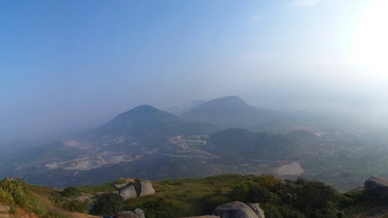 Hazy hilltops seen from the summit of Skandagiri